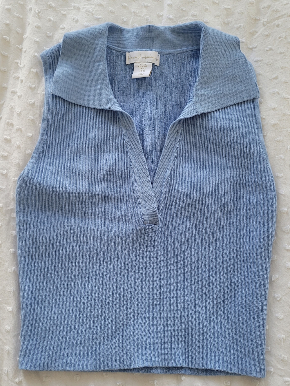 House of Harlow 1960 Light Blue Ribbed Sleeveless Polo Top